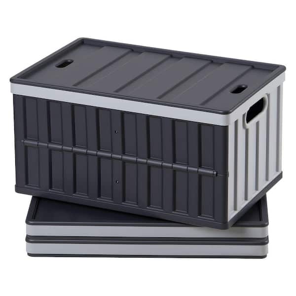 Plastic Collapsible Storage Bins with Lids, 65L Set of 3, Stackable Folding Crates with Handles, 17 Gal. Capacity