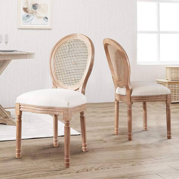 Farmhouse Rattan Dining Side Chair Mieres French Beige Fabric