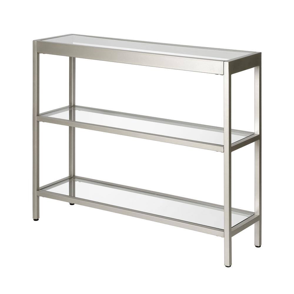 Satin Nickel 36" Wide Metal & Glass Console Table with Storage