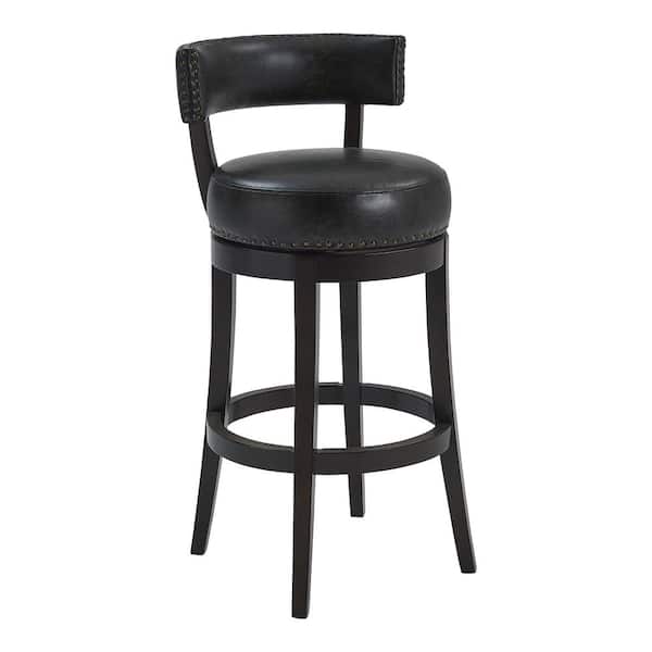 Armen Living Corbin 30" Bar Height Wood Swivel Bar Stool in Espresso Finish with Onyx Faux Leather