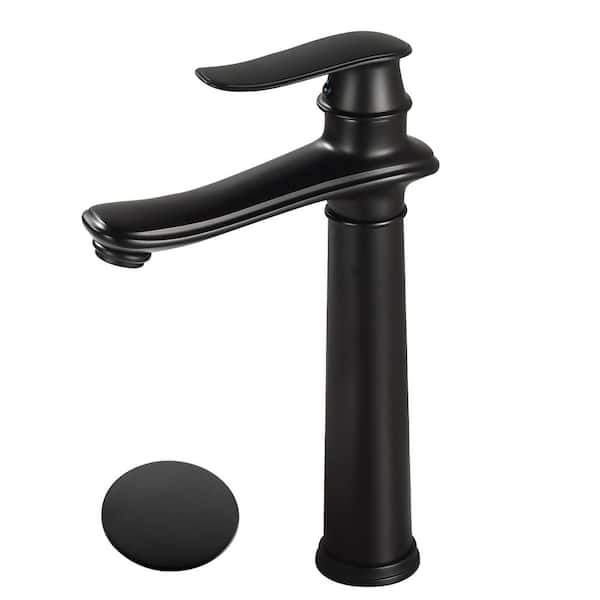 AKLFGN Single Handle Single Hole Bathroom Vessel Sink Faucet, Waterfall Bathroom Sink Faucet with Pop-Up Drain in Matte Black