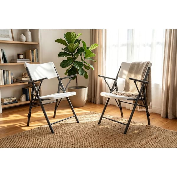 HDX Steel Frame White/Grey Resin Arm Indoor/Outdoor Folding Chair