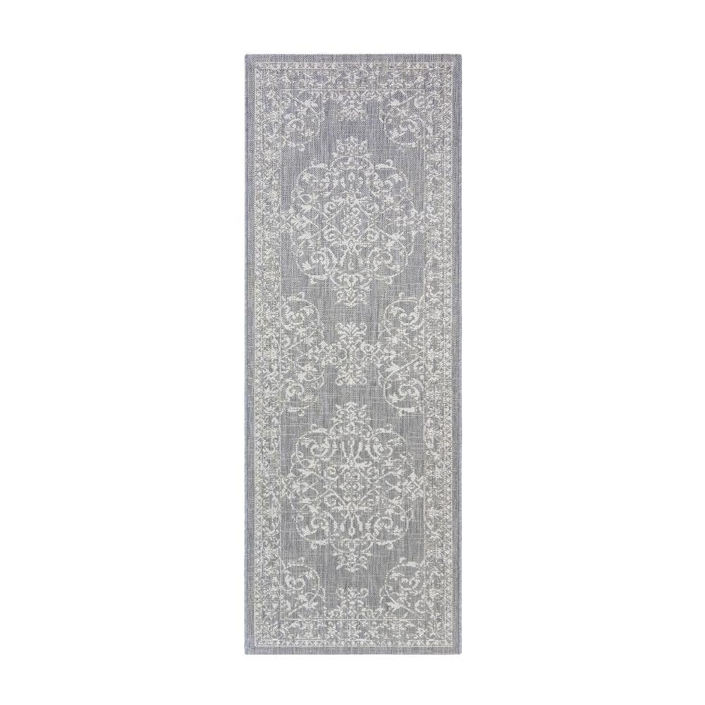 Gertmenian & Sons Paseo Ryoan Gray/Cream 2 ft. x 6 ft. Medallion Indoor ...