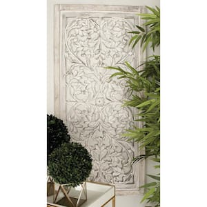 24 in. x  51 in. Mango Wood Gray Handmade Intricately Carved Arabesque Floral Wall Decor