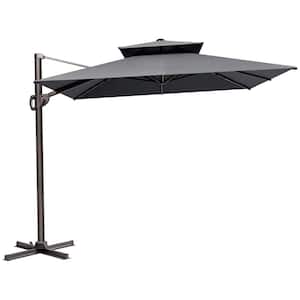 9 ft. x 12 ft. Double Top Heavy-Duty Frame Cantilever Patio Single Rectangle Umbrella in Dark Gray