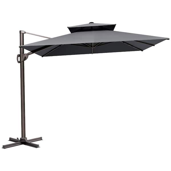 Crestlive Products 9 ft. x 12 ft. Double Top Heavy-Duty Frame Cantilever Patio Single Rectangle Umbrella in Dark Gray