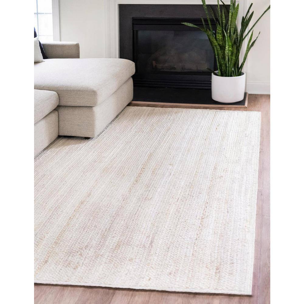 Handmade White Braided Jute Indoor Rug, Easy Care and Stain-resistant