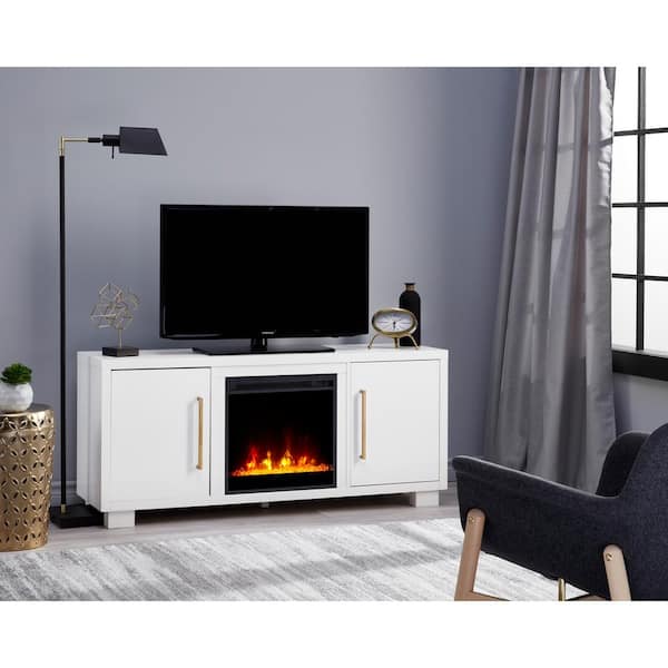 Dimplex Shelby 55 in. Media Console with 18 in. Electric Fireplace TV Stand in White