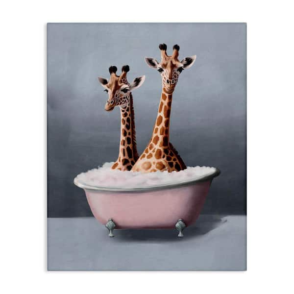 Stupell Industries Giraffe Pair in Tub by Svetlana Aleynikova Unframed Animal Graphic Art Print 40 in. x 30 in.