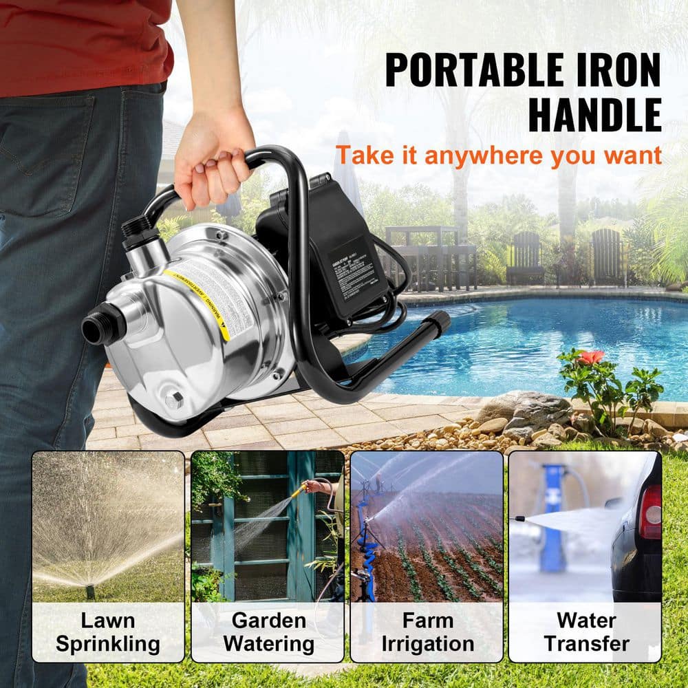 1.1HP Stainless Steel Portable Shallow Well Pump for Garden Irrigation