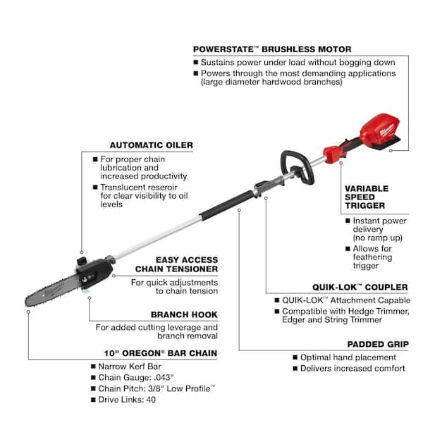 10 20 Volt Cordless Pole Saw Auto Chain Tension Oiler Light Limb