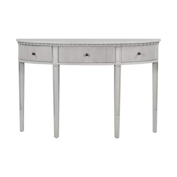 Polibi 51.1 in. Antique White Curved Wood Console Table with Vertical Stripe Drawer Fronts and Four Legs