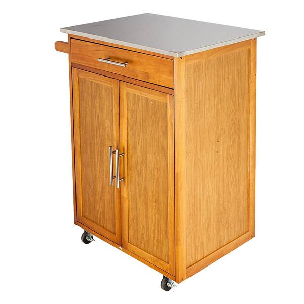 Sapele Kitchen Cart With Stainless, Stainless Steel Moveable Kitchen Island