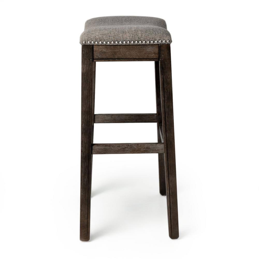 Adrien Saddle-Style Backless Bar Stool in Gray Wirebrush Finish