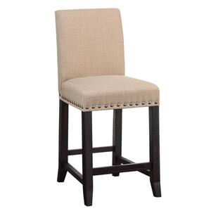 38 in. Brown Low Back Wood Frame Counter Height Stool with Fabric Seat ((set of 2))