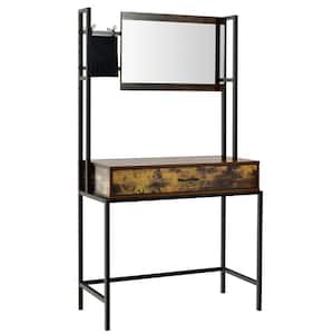 33 in. W x 16 in. D x 59 in. H Industrial Vanity Table with 3-Height Adjustable Mirror Storage Bag Large Drawer