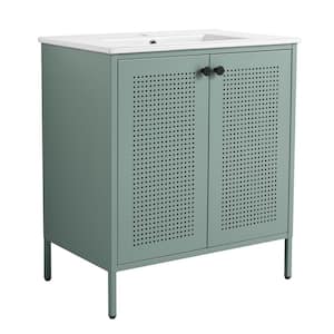 30 in. W x 18.3 in. D x 33.4 in. H Single Sink Bath Vanity in Mint Green with White Ceramic Top and 2-Doors