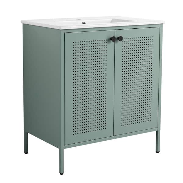 Zeus & Ruta 30 in. W x 18.3 in. D x 33.4 in. H Single Sink Bath Vanity in Mint Green with White Ceramic Top and 2-Doors