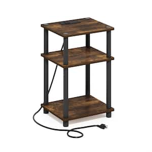 Just 13.39 in. Amber Pine/BlackRectangle Wood End Table with USB and Type-C Charging Station