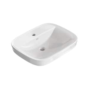Aspirations 23 in . Vitreous China Rectangular Bathroom Vessel Sink with Center Facuet Hole and Overflow in White