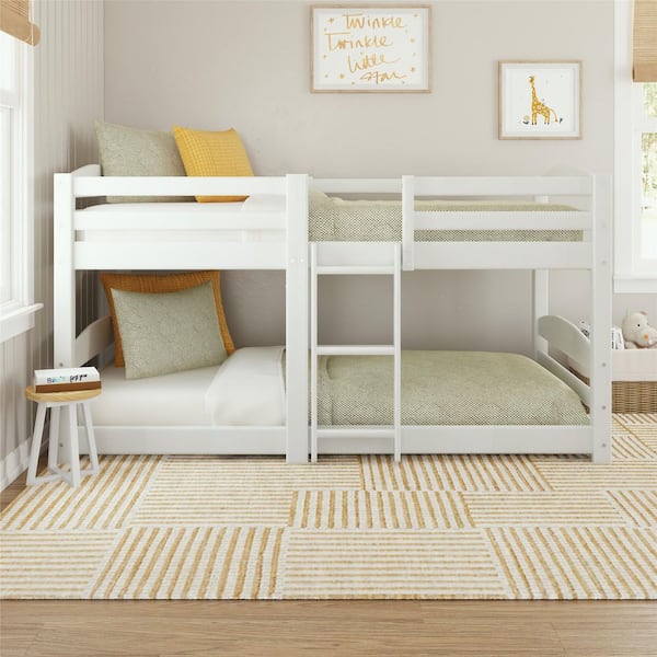 DHP Birley Low Wood Bunk Bed for Kids, Twin over Twin, White