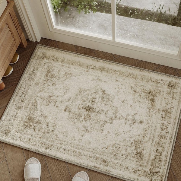Persia Taupe 2 ft. x 3 ft. Vintage Medallion Distressed Area Rug