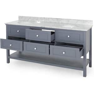 73 in. W x 22 in. D x 40 in. H Double Sink Freestanding Bath Vanity in Grey with White Marble Top and Storage Cabinet