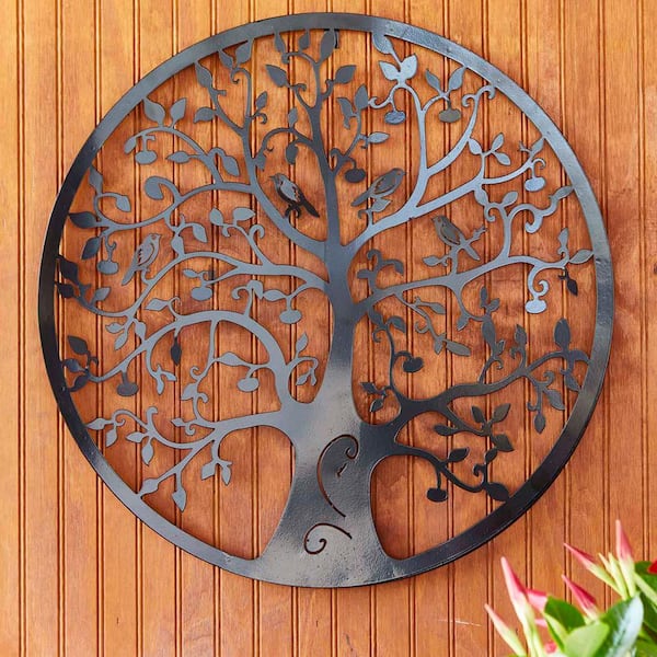 Southern Patio 24 In Dia Tree Of Life Metal Wall Outdoor Decor Wdc 054603 The Home Depot - Outdoor Wall Art Decor And Sculptures