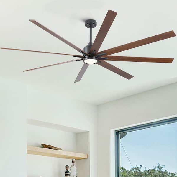 Sevenine Coastal 84 in. Indoor Matte Black Large Windmill Ceiling Fan with Light,Walnut Wood Blades and Remote Control