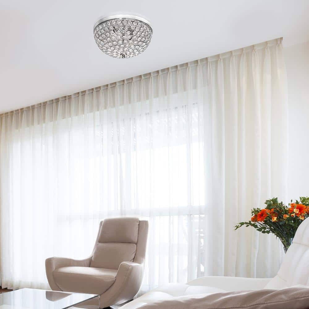 Elegant 15'' Chrome Crystal Incandescent Ceiling Flush Mount