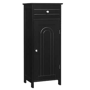 14 in. W x 12 in. D x 34.5 in. H Freestanding Bathroom Linen Cabinet with Two Shelves and Drawer in Black