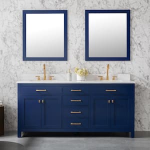 Jasper 72 in. W x 22 in. D Bath Vanity in Navy Blue with Engineered Stone Vanity Top in Carrara White with White Sink