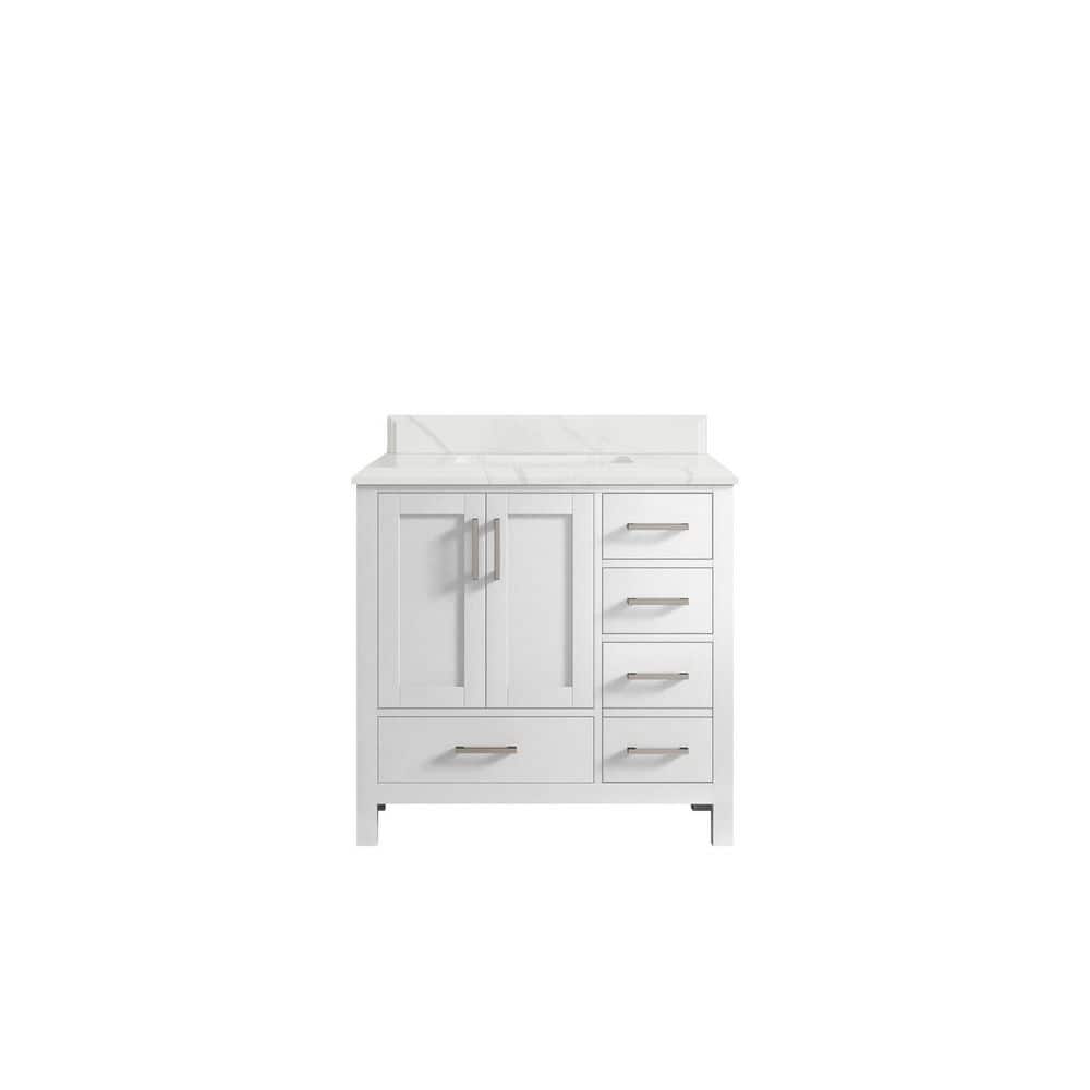 Malibu 36 in. W x 22 in. D x 36 in. H Single Sink Bath Vanity Center in White with Cove Edge Calacatta Quartz Top price history on PriceWatchPro