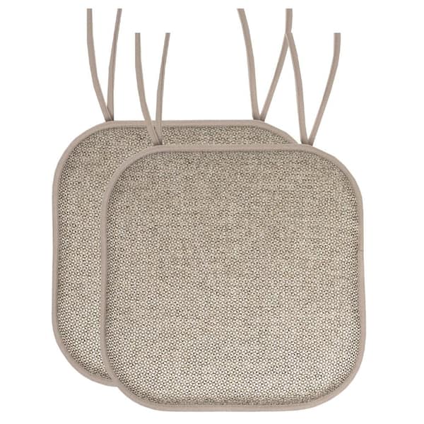 Sweet Home Collection Cameron Square Memory Foam 16 in.x16 in. Non-Slip Back, Chair Cushion with Ties (2-Pack), Beige/Taupe