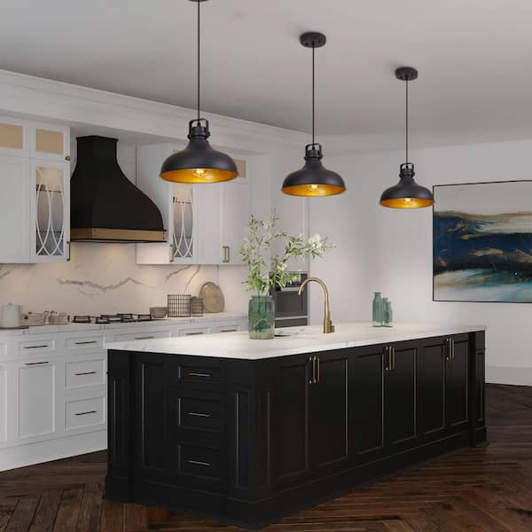 1-Light Black Farmhouse Pendant Lights with Metal Shade, Adjustable Height, Kitchen Island (3-Pack, Bulb Not Included)