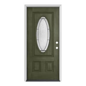 36 in. x 80 in. 3/4 Oval Lite Wendover Juniper Stained Fiberglass Prehung Left-Hand Inswing Front Door