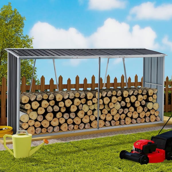 10.8 ft. W. x 2.6 ft. D Firewood Rack, Log Holder with Roof, Log Storage, Garden Metal Storage Shed 28 Sq. Ft.