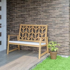 Acacia Wood Outdoor Bench with White Cushion