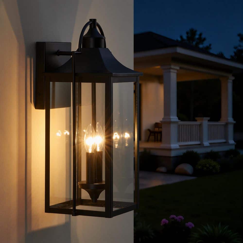 20 in. Black Outdoor Wall Lantern Sconces 2-Light with Clear Glass Shades price history on PriceWatchPro