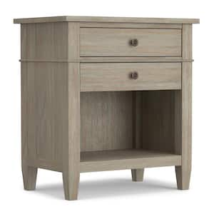 Carlton 2-Drawer Solid Wood 24 in. Wide Transitional Bedside Nightstand Table in Distressed Grey