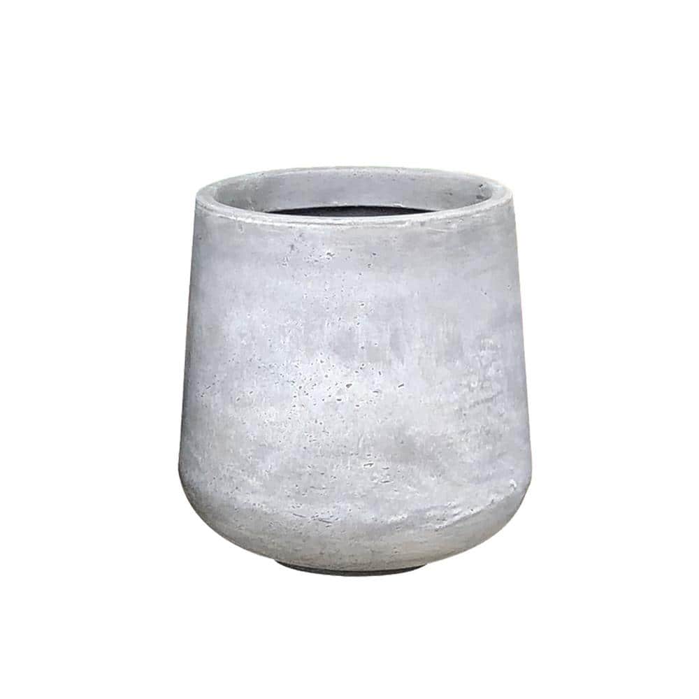 Large Gray Lightweight Concrete Round Planter for Indoor/Outdoor Use
