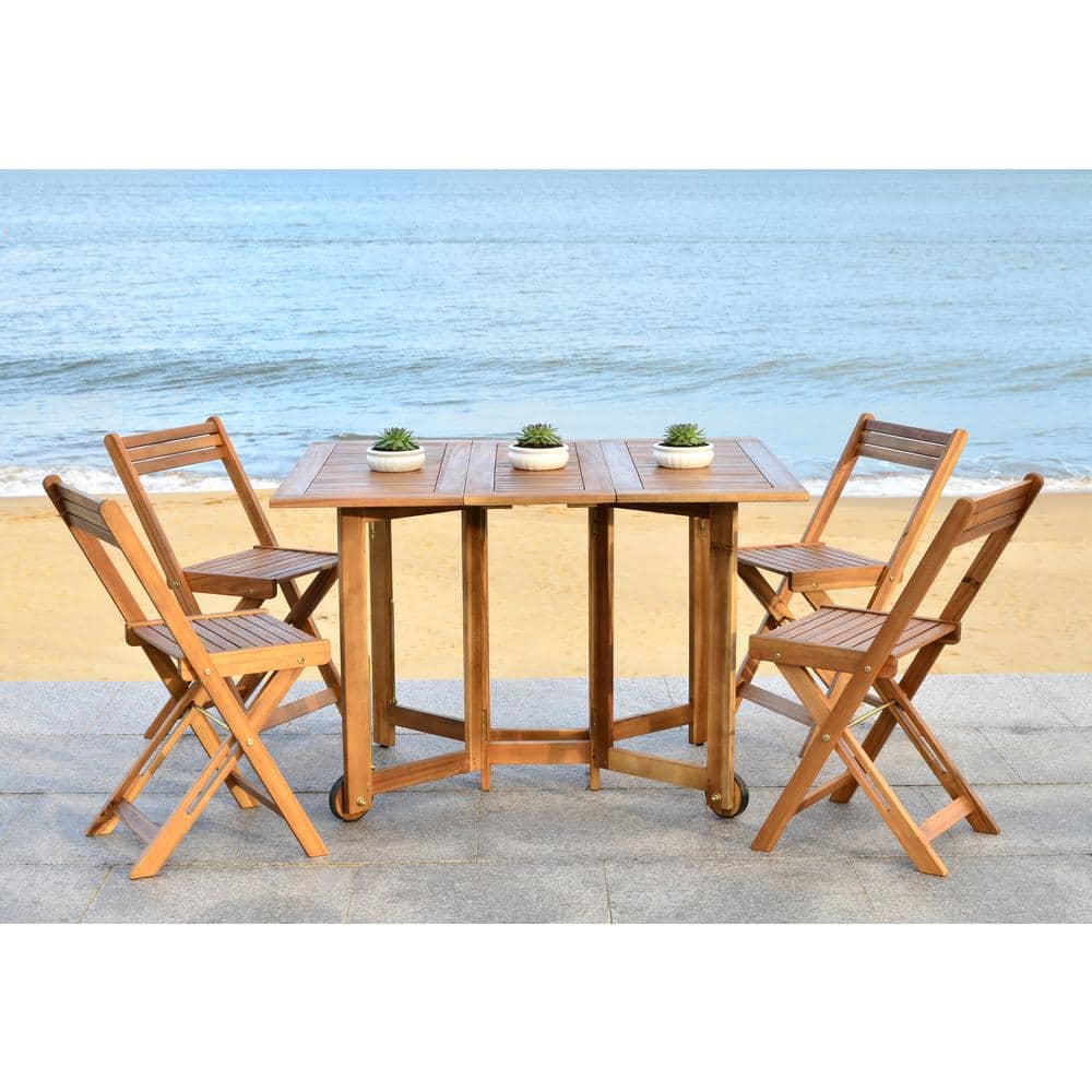 Natural Acacia Wood Foldable 5-Piece Outdoor Dining Set