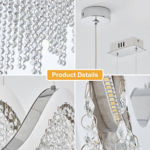 Runesay 15.76 in. 2-Light Integrated LED Chrome Luxurious Modern