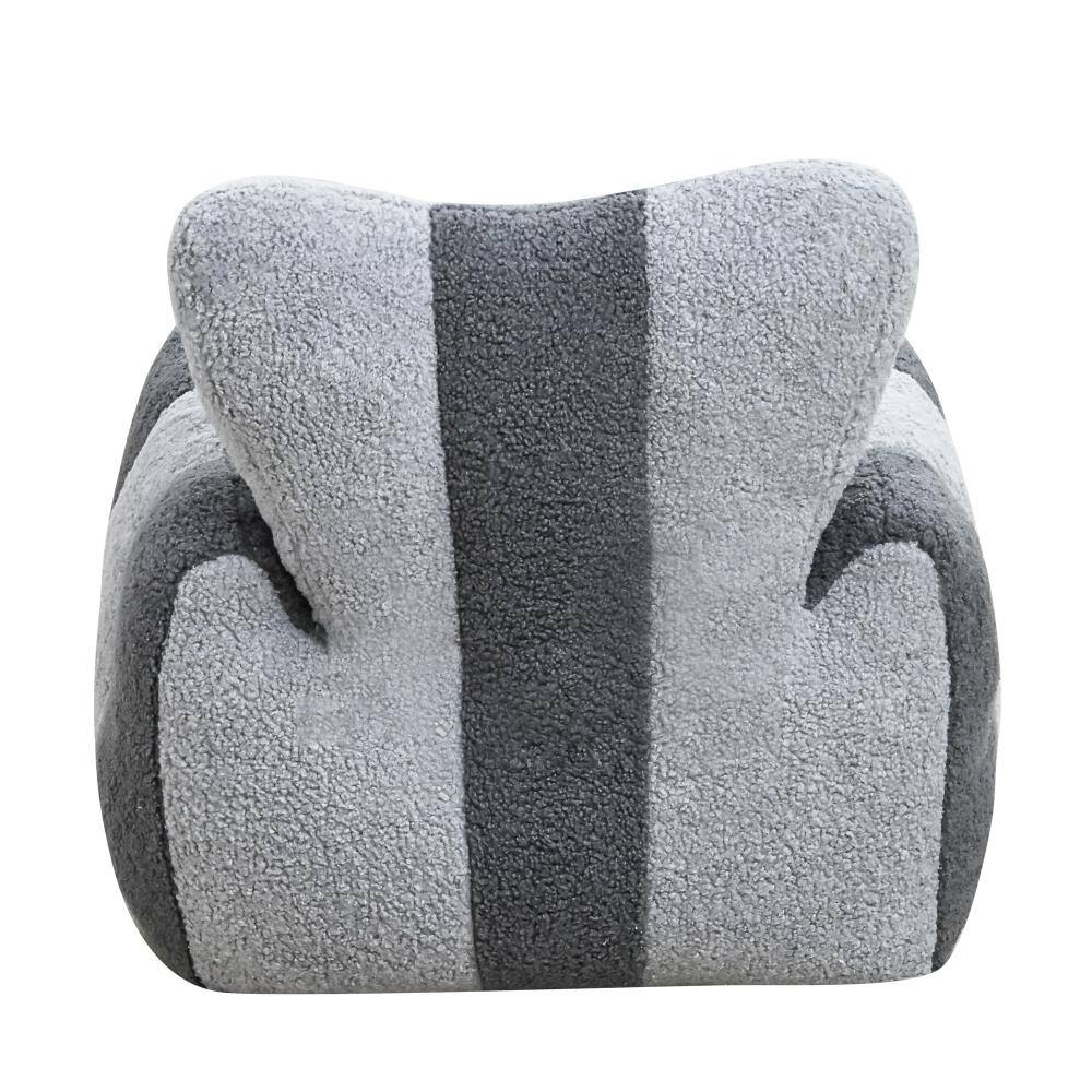 Gray bean bag chair with heart backrest from a three-quarter angle.