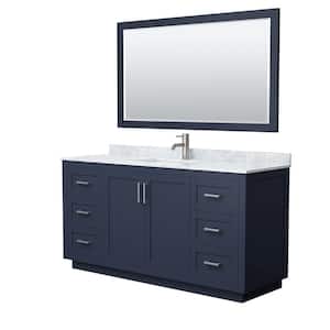 Miranda 66 in. W x 22 in. D x 33.75 in. H Single Sink Bath Vanity in Dark Blue with White Carrara Marble Top and Mirror