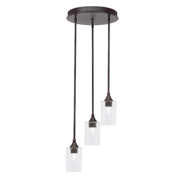 Unbranded Villa 60-Watt 14.25 in. 3 Light Dark Granite Stem Pendant Light with 4 in. Clear Bubble Glass Shade, No bulbs included