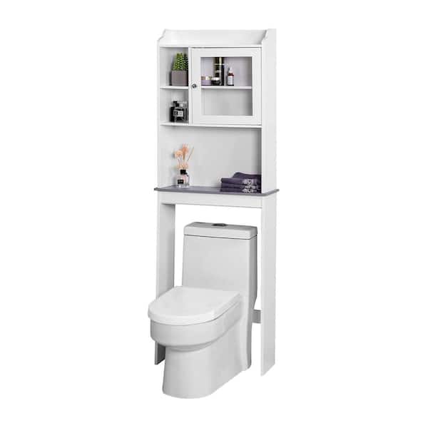 FORCLOVER 23.22 in. W x 68 in. H x 7.5 in. D White Wood Modern Over-the-Toilet Storage in White