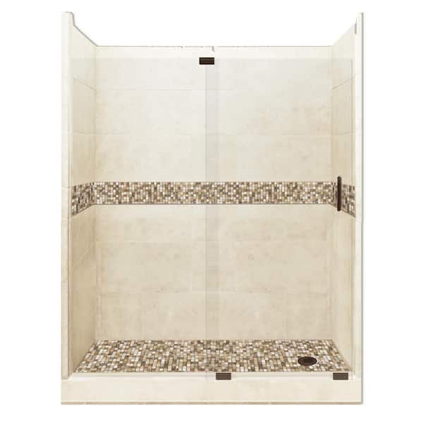 American Bath Factory Roma Grand Slider 30 in. x 60 in. x 80 in. Right Drain Alcove Shower Kit in Desert Sand and Old Bronze Hardware