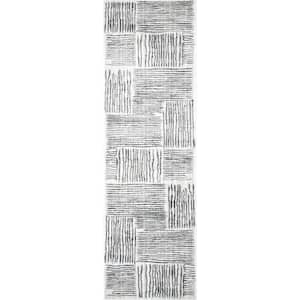 Soraya Striped Tiles Light Gray 2 ft. x 8 ft. Indoor Runner Rug