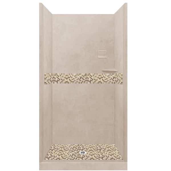 American Bath Factory Roma 38 in. L x 38 in. W x 80 in. H Center Drain Alcove Shower Kit with Shower Wall and Shower Pan in Brown Sugar